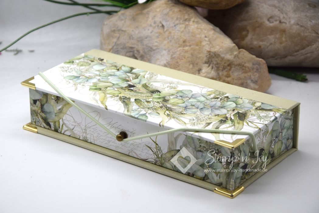 Stifte-Schachtel mit Klappdeckel ca. 21x10x4cm | Eukalyptuskranz | salbeigrün | Art. Nr. 97040605